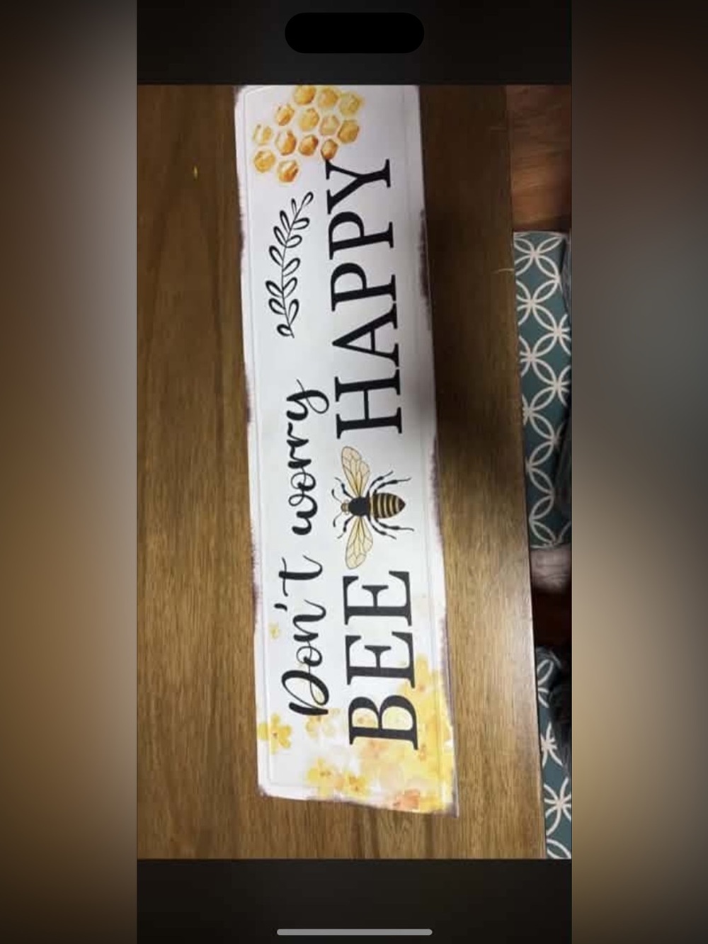 Don't Worry Bee Happy Wall Sign - White with Yellow Accents
